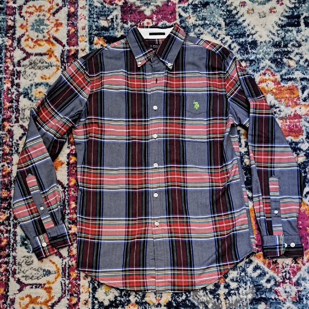 U.S. POLO ASSN. Classic Plaid Button-Down Shirt - Red and Blue